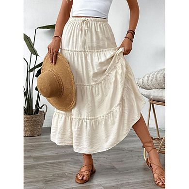 Women's High Waist A-Line Ruffle Swing Long Maxi Skirt