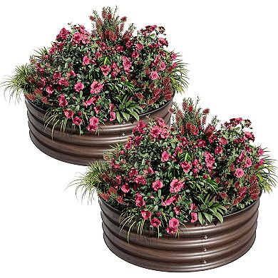 2PCS 2 x 1ft Round Galvanized Raised Garden Bed with Safe Rubber Edge,Open Bottom