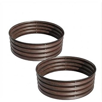 2 pc 2 x 1ft Round Galvanized Raised Garden Bed with Safe Rubber Edge,Open Bottom