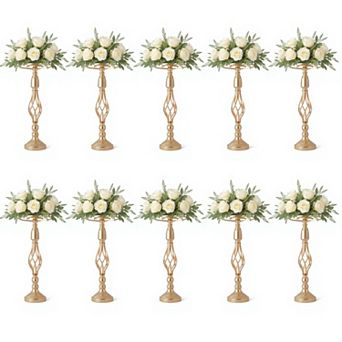 10 pc Golden Wedding Centerpieces Stand,Wedding Flower Vases Crystal Artificial Flower Arrangements