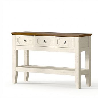 47" Farmhouse Console Table, Narrow Rustic Entryway Table with 3 Drawer and Large Storage Shelf