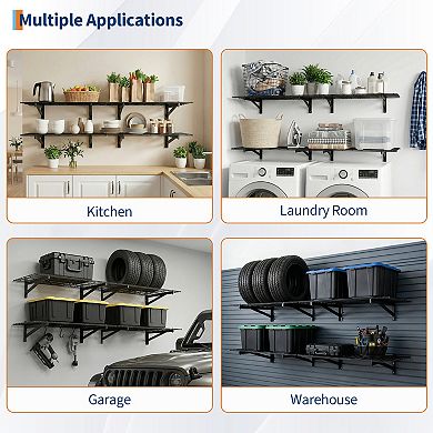 4 Pack Garage Wall Mounted Garage Shelves 1400lbs Capacity, 24"X72" Shelf Storage Rack Floating