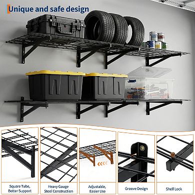 4 Pack Garage Wall Mounted Garage Shelves 1400lbs Capacity, 24"X72" Shelf Storage Rack Floating
