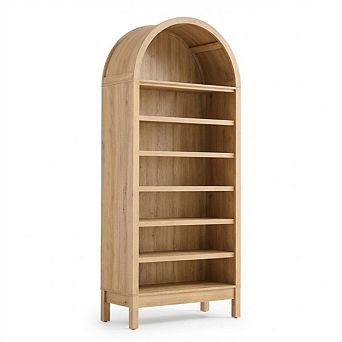 71" Tall Farmhouse Arched Display Cabinet, 7 tier Arched Storage Cabinet Bookshelf Bookcase