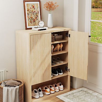 45'' Shoe Storage Cabinet, 5 Tier Shoe Cabinet with 2 Fluted Doors, Entryway Storage