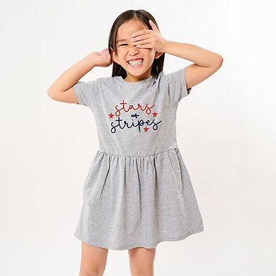 Patriotic Stars and Stripes Cursive - Toddler Graphic Dress