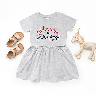 Patriotic Stars and Stripes Cursive - Toddler Graphic Dress