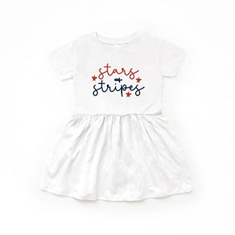 Patriotic Stars and Stripes Cursive - Toddler Graphic Dress