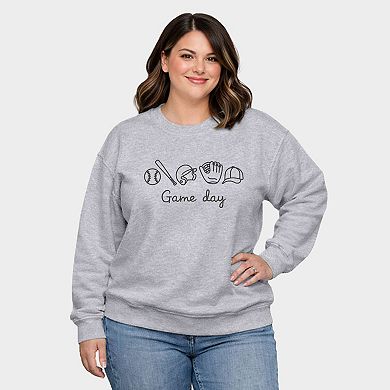 Embroidered Baseball Game Day Icons - Women's Plus Sized Graphic Sweatshirt