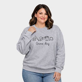 Embroidered Baseball Game Day Icons - Women's Plus Sized Graphic Sweatshirt