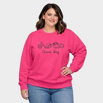 Embroidered Baseball Game Day Icons - Women's Plus Sized Graphic Sweatshirt