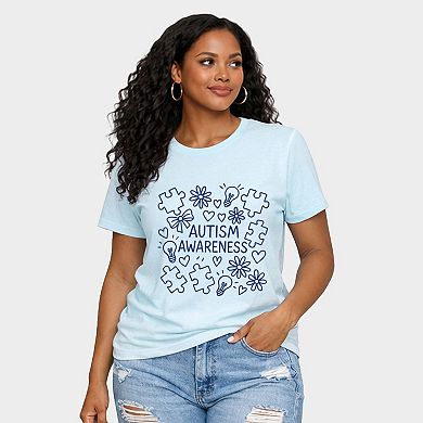 Autism Awareness Puzzle Outline - Women's Short Sleeve Graphic T-Shirt