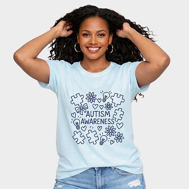 Autism Awareness Puzzle Outline - Women's Short Sleeve Graphic T-Shirt