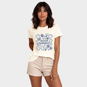 Autism Awareness Puzzle Outline - Women's Short Sleeve Graphic T-Shirt