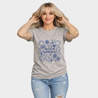 Autism Awareness Puzzle Outline - Women's Short Sleeve Graphic T-Shirt