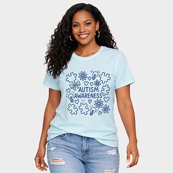 Autism Awareness Puzzle Outline - Women's Short Sleeve Graphic T-Shirt