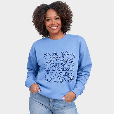 Autism Awareness Puzzle Outline - Women's Graphic Sweatshirt