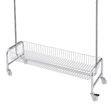 Pnronnc Rolling Clothes Rack with Storage Basket Heavy Duty Garment Rack for Hanging Clothes
