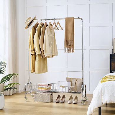 Pnronnc Rolling Clothes Rack with Storage Basket Heavy Duty Garment Rack for Hanging Clothes
