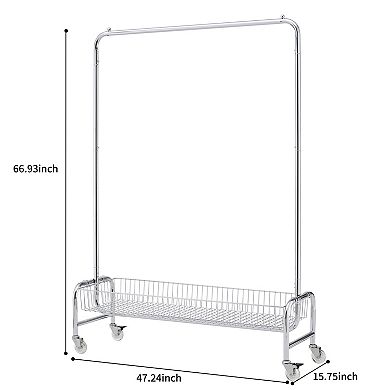 Pnronnc Rolling Clothes Rack with Storage Basket Heavy Duty Garment Rack for Hanging Clothes