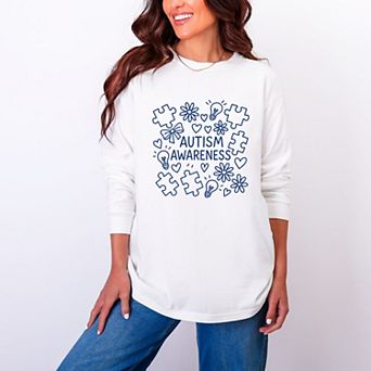 Autism Awareness Puzzle Outline - Women's Garment Dyed Long Sleeve Graphic T-Shirt