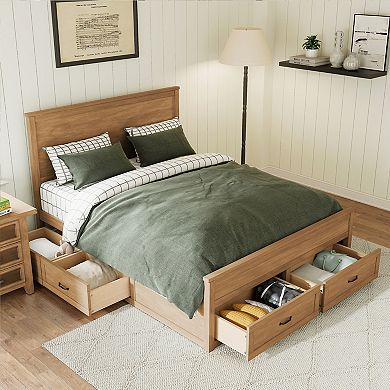 Pnronnc Bookcase Captains Bed Queen Wood Storage Bed Frame with Drawers, Platform Bed wWooden Slats