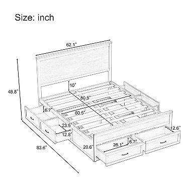 Pnronnc Bookcase Captains Bed Queen Wood Storage Bed Frame with Drawers, Platform Bed wWooden Slats