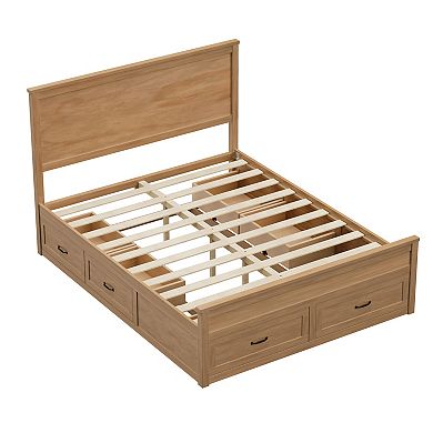 Pnronnc Bookcase Captains Bed Queen Wood Storage Bed Frame with Drawers, Platform Bed wWooden Slats