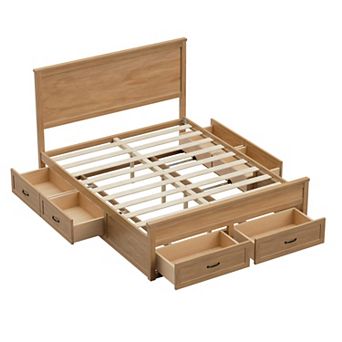 Pnronnc Bookcase Captains Bed Queen Wood Storage Bed Frame with Drawers, Platform Bed wWooden Slats