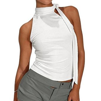 Women's Adjustable Back Neck Tie Halter Top Sleeveless Slim Fit Open Back Crop Tank Top