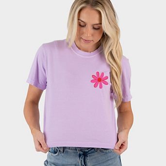 Happy Vibes Flower - Women's Boxy Crop Top Graphic T-Shirt