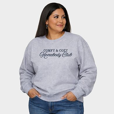 Embroidered Comfy & Cozy Homebody Club - Women's Plus Sized Graphic Sweatshirt