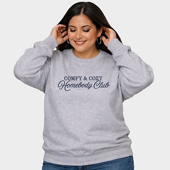 Embroidered Comfy & Cozy Homebody Club - Women's Plus Sized Graphic Sweatshirt