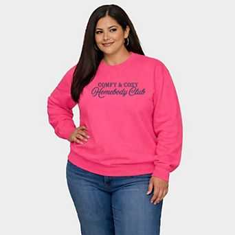 Embroidered Comfy & Cozy Homebody Club - Women's Plus Sized Graphic Sweatshirt