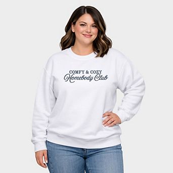 Embroidered Comfy & Cozy Homebody Club - Women's Plus Sized Graphic Sweatshirt