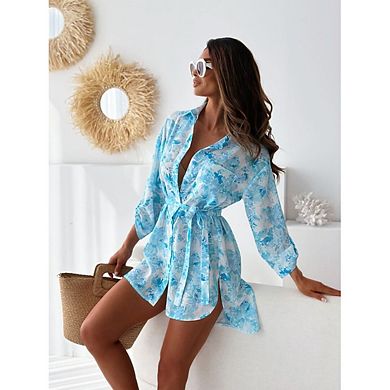 Women's Blouses Printed Long Sleeve Shirts Button Down Loose Fit Casual Blouses Business Tops