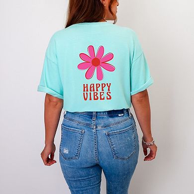 Happy Vibes Flower - Women's Garment Dyed Graphic T-Shirt