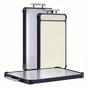 2 pc Double Sided Meat Chopping Board Set, Stainless Steel, Dishwasher Safe