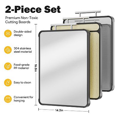 2PC Double Sided Meat Chopping Board Set, Stainless Steel, Dishwasher Safe