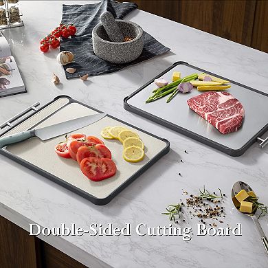 2PC Double Sided Meat Chopping Board Set, Stainless Steel, Dishwasher Safe