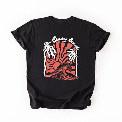 Chasing Sunsets Groovy Puff Print - Women's Garment Dyed Graphic T-Shirt