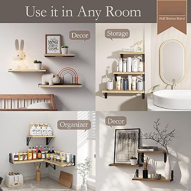 Set Of 3 Rustic Floating Wall Shelves Bedroom Living Room Kitchen Books Corner