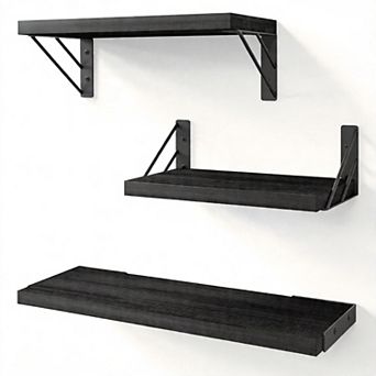 Set Of 3 Rustic Floating Wall Shelves Bedroom Living Room Kitchen Books Corner