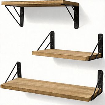 Set Of 3 Rustic Floating Wall Shelves Bedroom Living Room Kitchen Books Corner