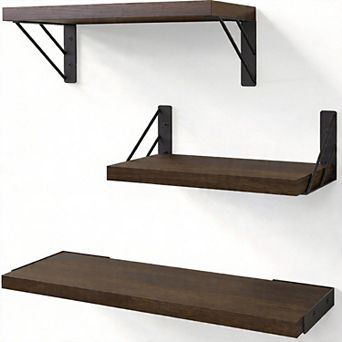 Set Of 3 Rustic Floating Wall Shelves Bedroom Living Room Kitchen Books Corner