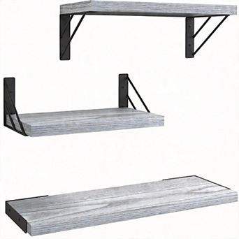 Set Of 3 Rustic Floating Wall Shelves Bedroom Living Room Kitchen Books Corner