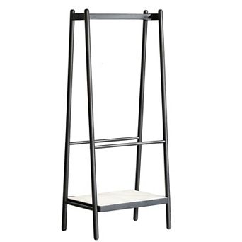 Pnronnc Wood Clothes Rack Hanger Rack Cloth Hanger Standing Garment Racks with Double Shelves