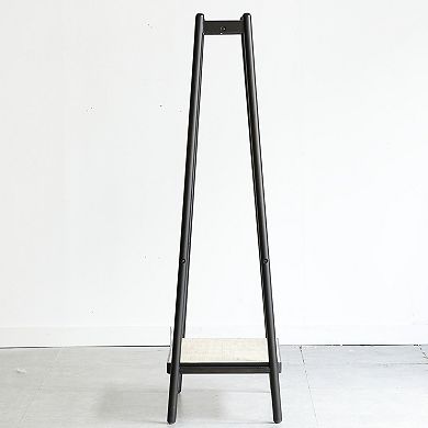 Pnronnc Wood Clothes Rack Hanger Rack Cloth Hanger Standing Garment Racks with Double Shelves