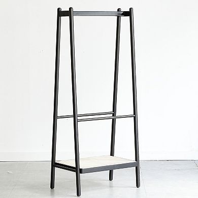 Pnronnc Wood Clothes Rack Hanger Rack Cloth Hanger Standing Garment Racks with Double Shelves
