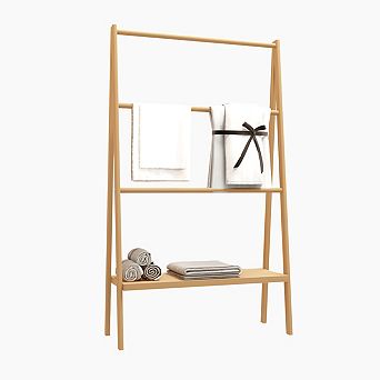 Pnronnc Standing Pantry Cabinet Cupboard Bamboo Ladder Towel Rack Bathroom Shelf Wall Cabinet